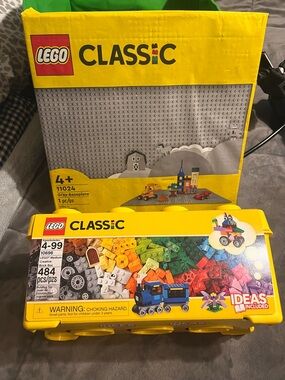 Brand new LEGO Classic Yellow  Creative Brick Box – plus gray baseboard